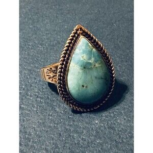 Turquoise Teardrop Ring 925 Sterling Silver Size 7
